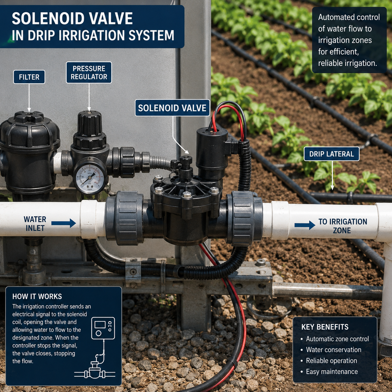 Solenoid Valve — Automatic Zone Control for Drip Irrigation