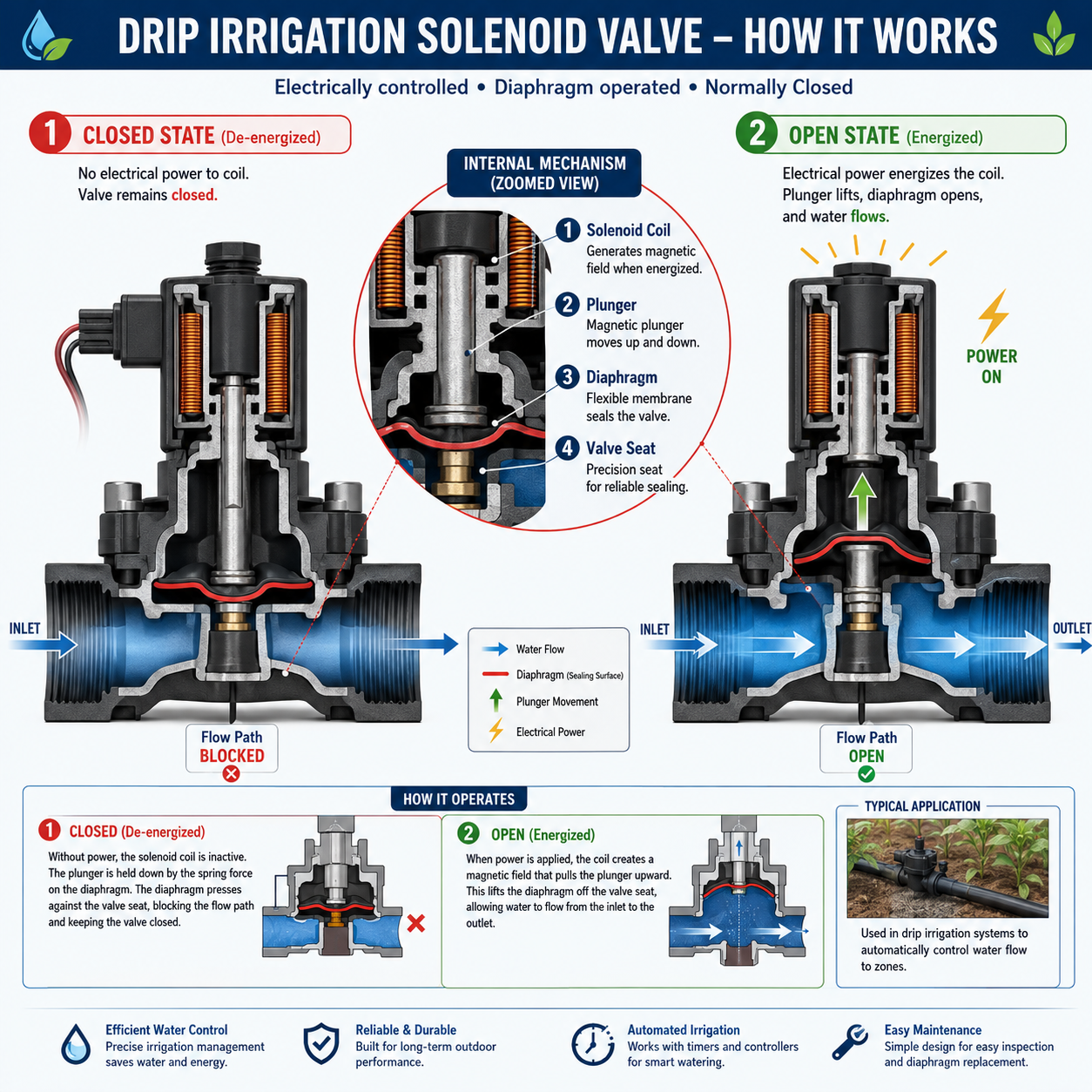 Solenoid Valve — Automatic Zone Control for Drip Irrigation