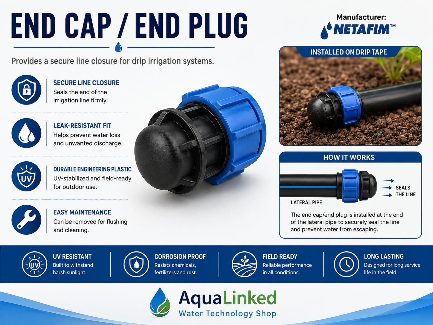 End Cap / Line End Closure for Drip Irrigation Pipe