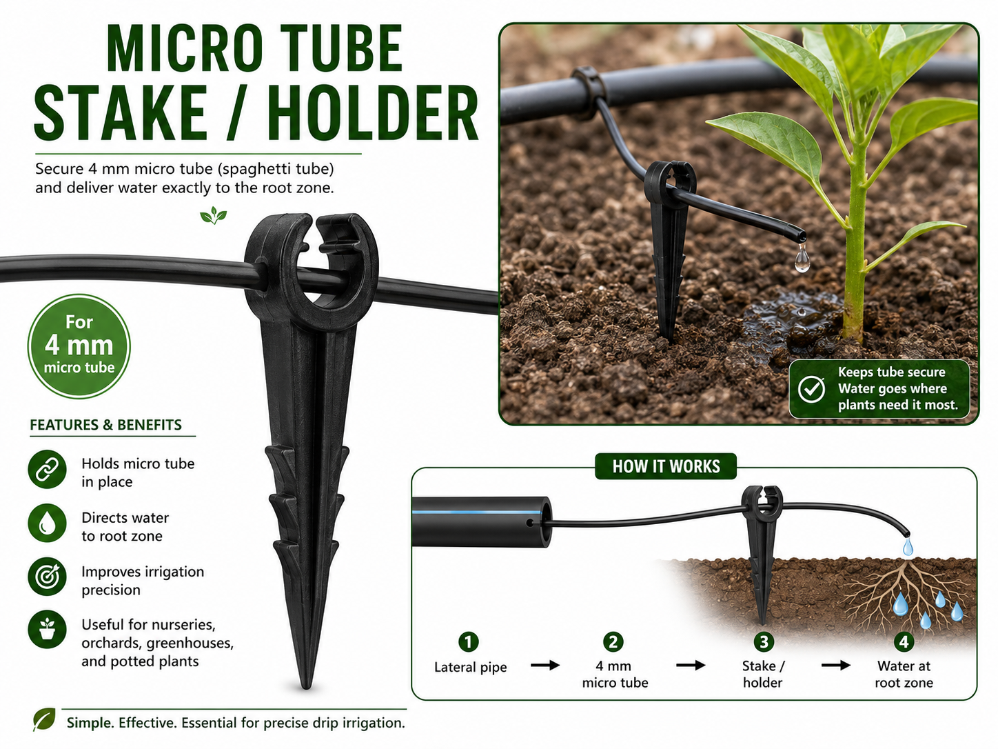 Micro Tube Stake — Secure Holder for 4 mm Micro Tube Water Delivery