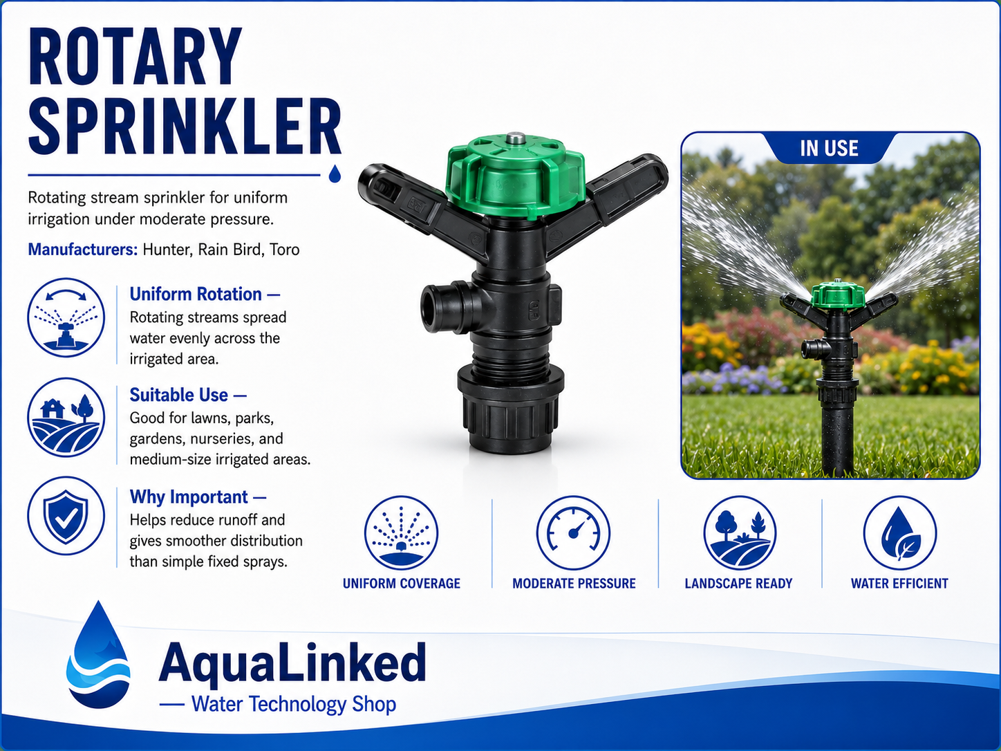 Rotary Sprinkler for Lawns, Gardens, Parks, and Medium-Size Irrigation Areas