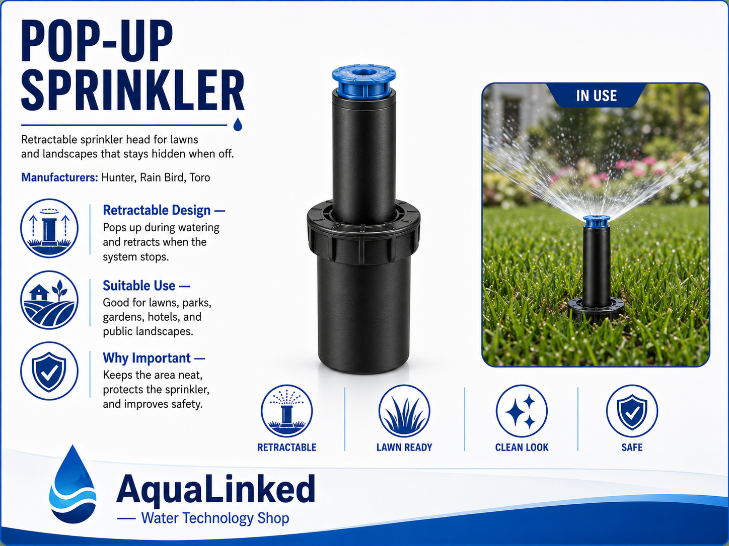 Pop-Up Sprinkler for Lawns, Gardens, Parks, and Landscape Irrigation
