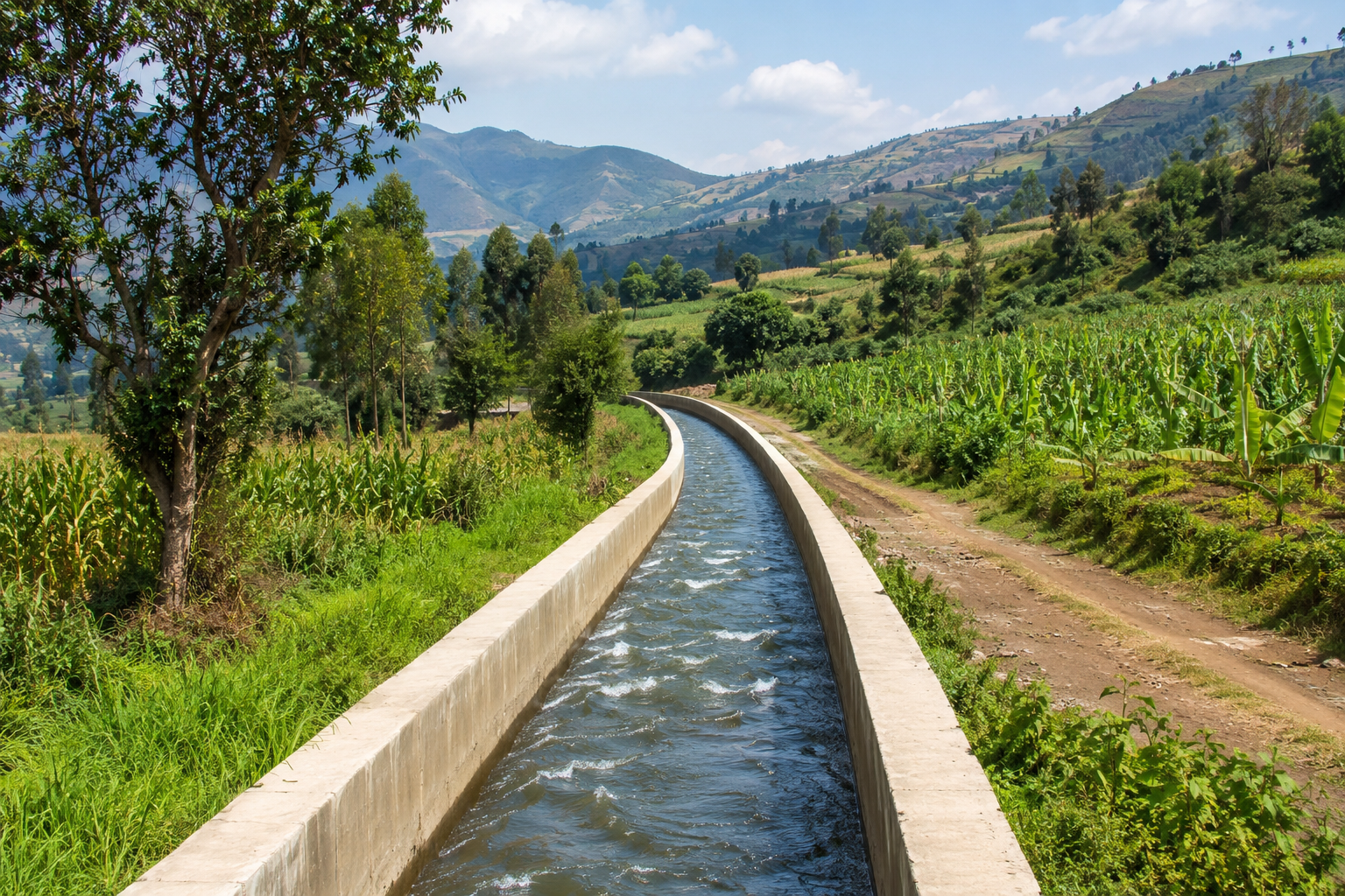 Irrigation canal conveying water through the Tana-Beles development corridor, showing how transferred water supports downstream agricultural production and regional water-resource development.