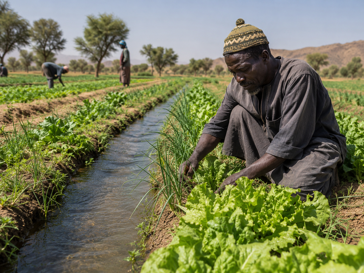 Small-scale irrigation helps farmers grow food beyond the rainy season, strengthen rural livelihoods, and build climate resilience across the Sahel. Illustrative image.