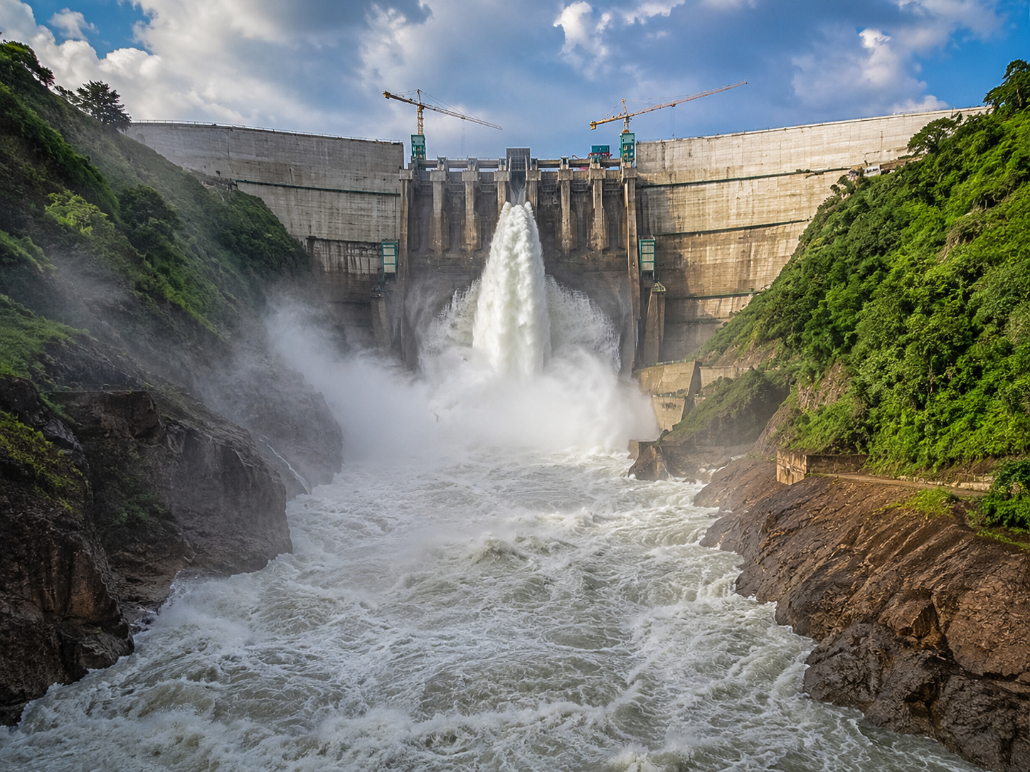 Powerful water release at the Julius Nyerere Hydropower Project, highlighting the project’s immense hydraulic force and Tanzania’s growing clean-energy infrastructure.